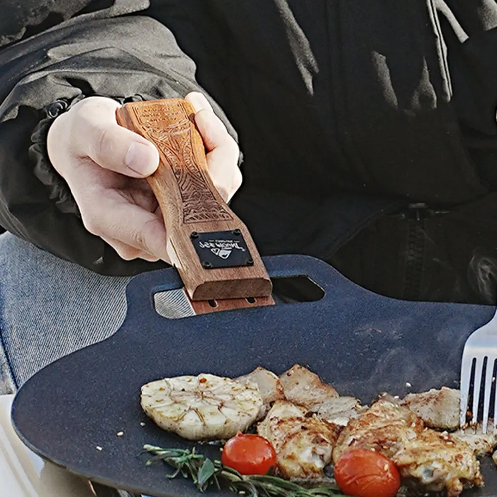 Camping Cooking Ware - Outdoor Natural Wood Grill Pan Handle