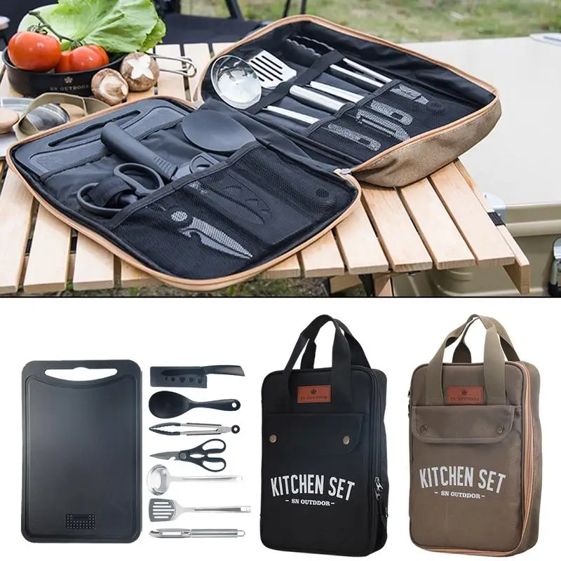 Camping Cooking Ware - 8pcs Camping Kitchen Cookware Set Portable