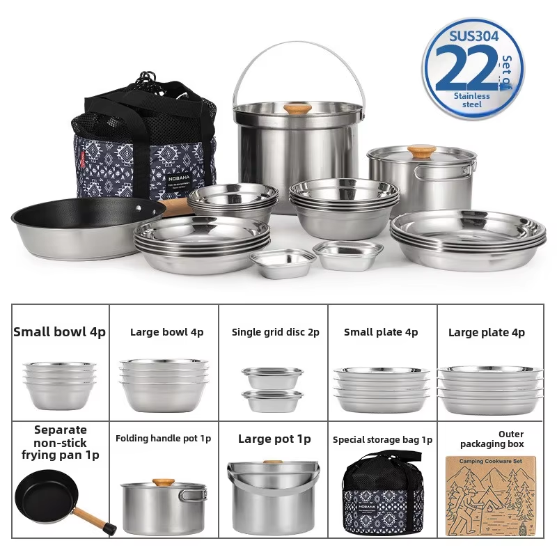 Camping Cooking Ware - NOBANA Newest Outdoor Stainless Steel Pot
