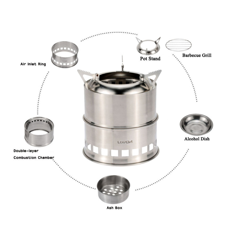 Lixada Stainless Steel Wood St - Camping Cooking Alcohol recension och pris