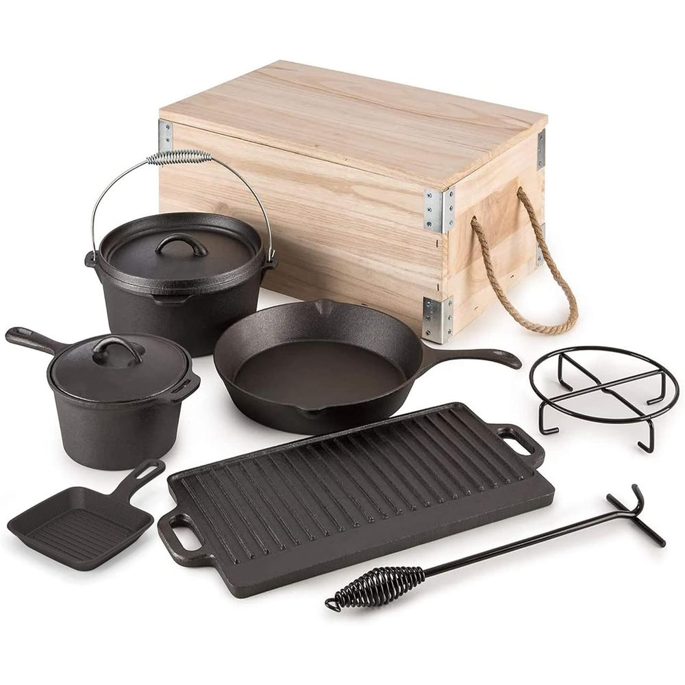 8 Piece Pre-Seasoned Dutch Ove - Camping Cooking Dutch Oven recension och pris