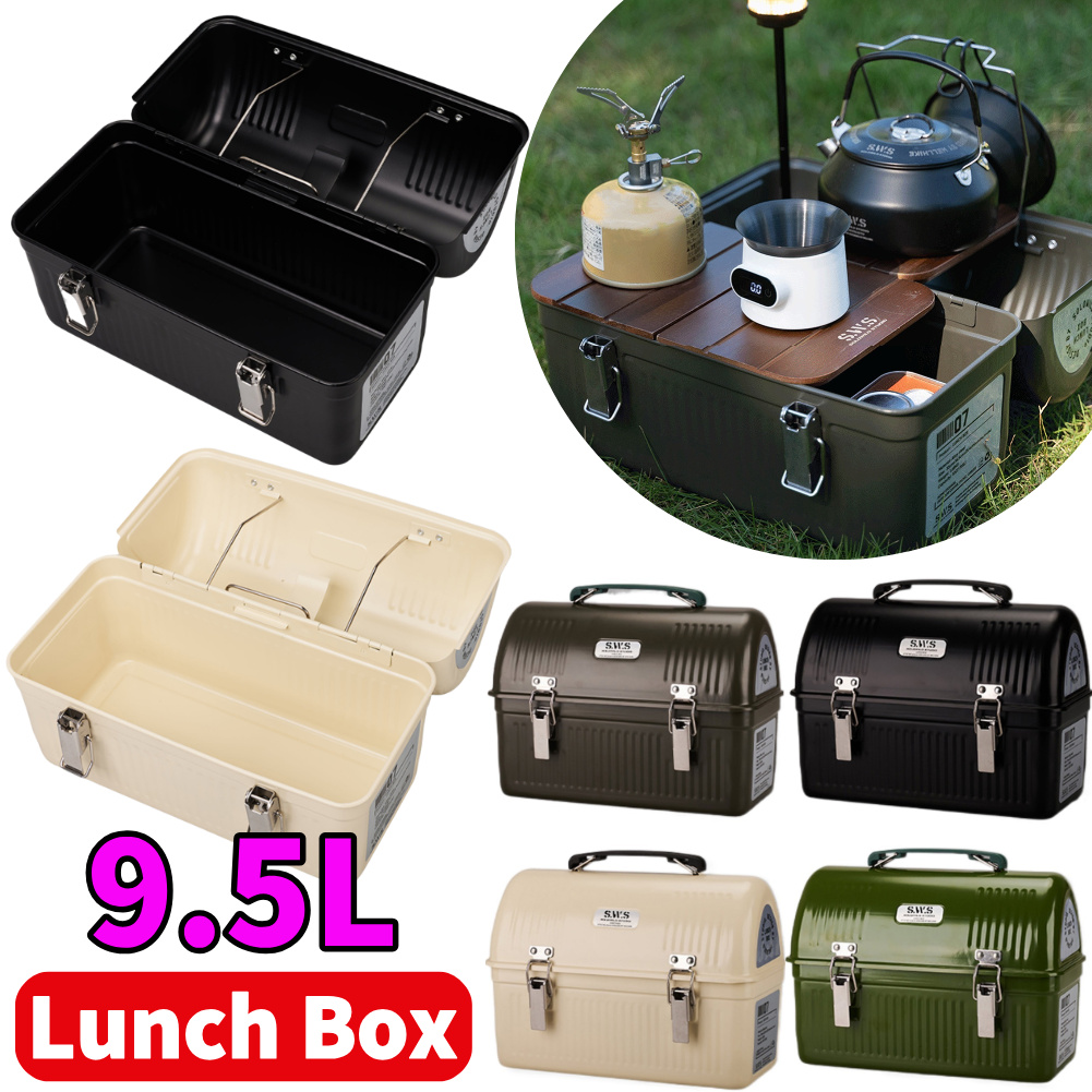 9.5L Vintage Metal Lunch Box w - Camping Cooking Box recension och pris